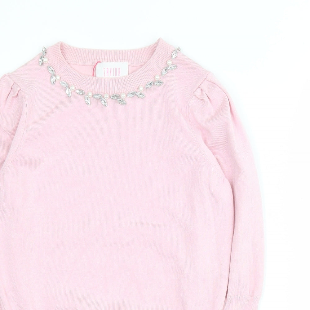 Savida Womens Pink Round Neck  Viscose Pullover Jumper Size S