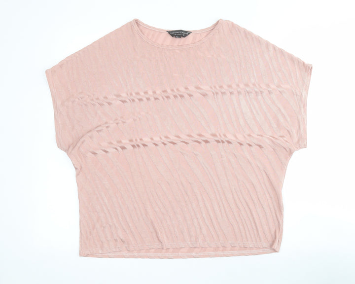 Dorothy Perkins Womens Pink Animal Print Polyester Basic T-Shirt Size 16 Round Neck