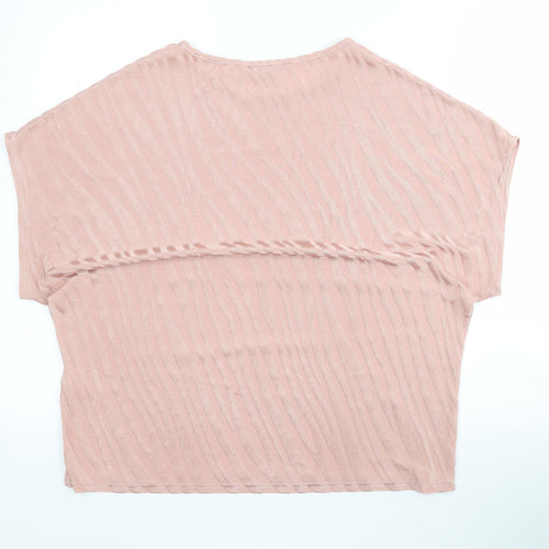 Dorothy Perkins Womens Pink Animal Print Polyester Basic T-Shirt Size 16 Round Neck