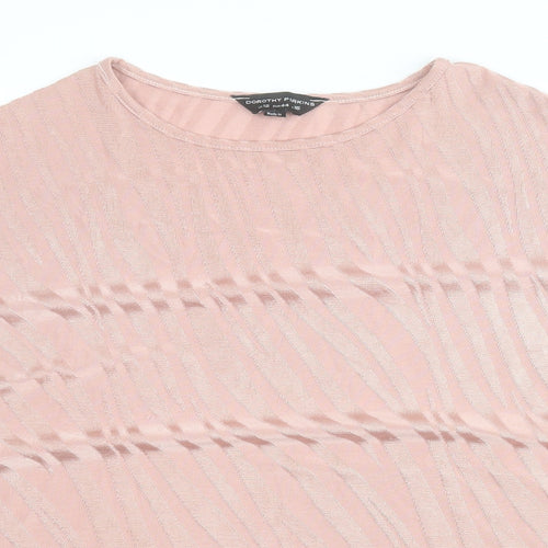 Dorothy Perkins Womens Pink Animal Print Polyester Basic T-Shirt Size 16 Round Neck