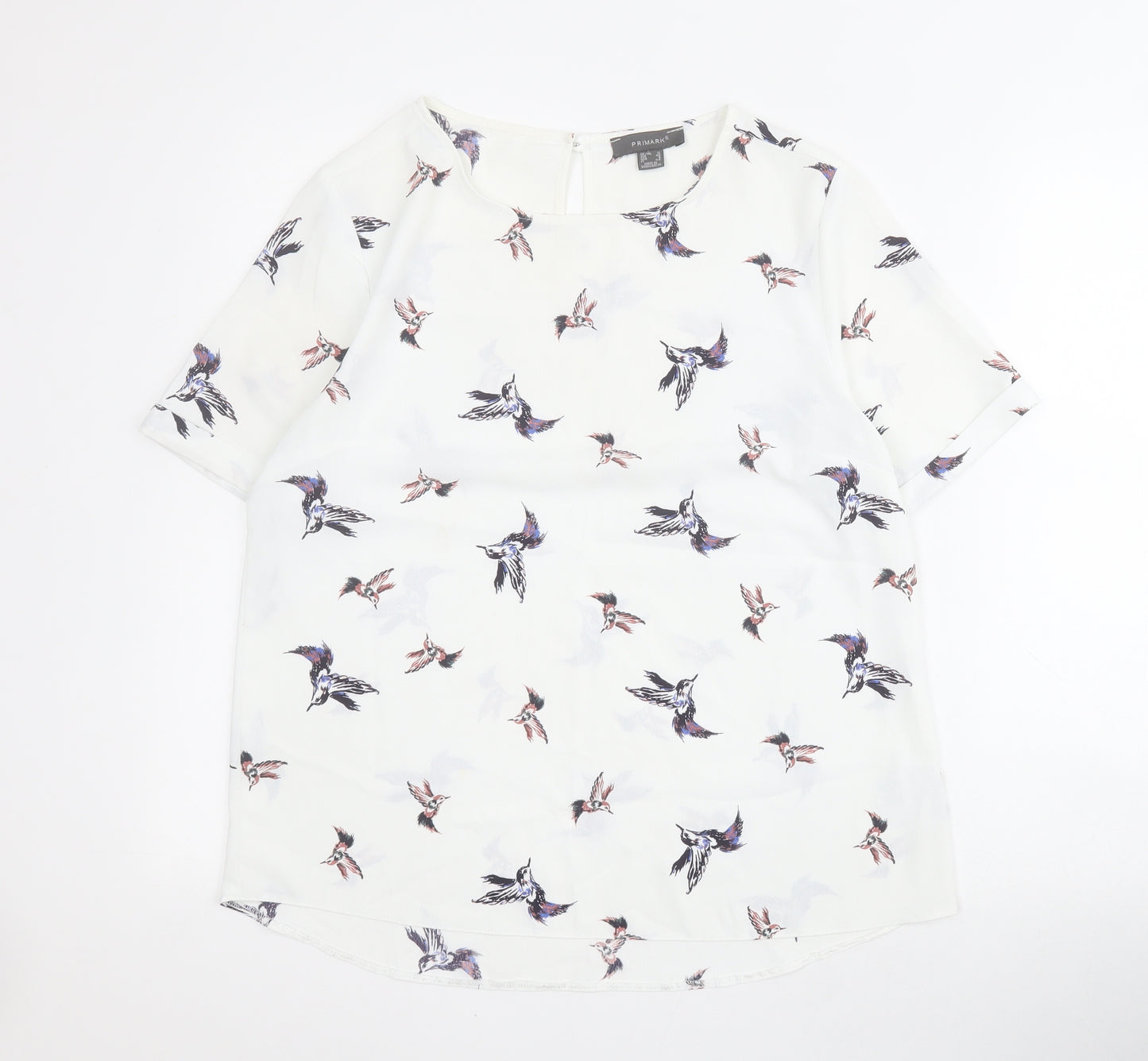 Primark Womens White  Polyester Basic Blouse Size 12 Round Neck