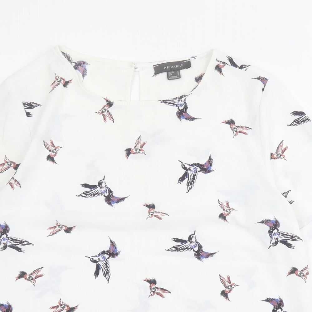 Primark Womens White  Polyester Basic Blouse Size 12 Round Neck