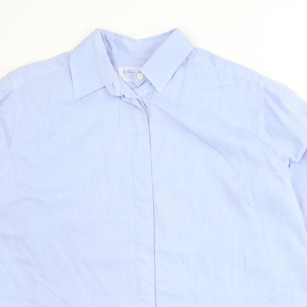 Coles Shirtmaker Womens Blue  100% Cotton Basic Button-Up Size 14 Collared