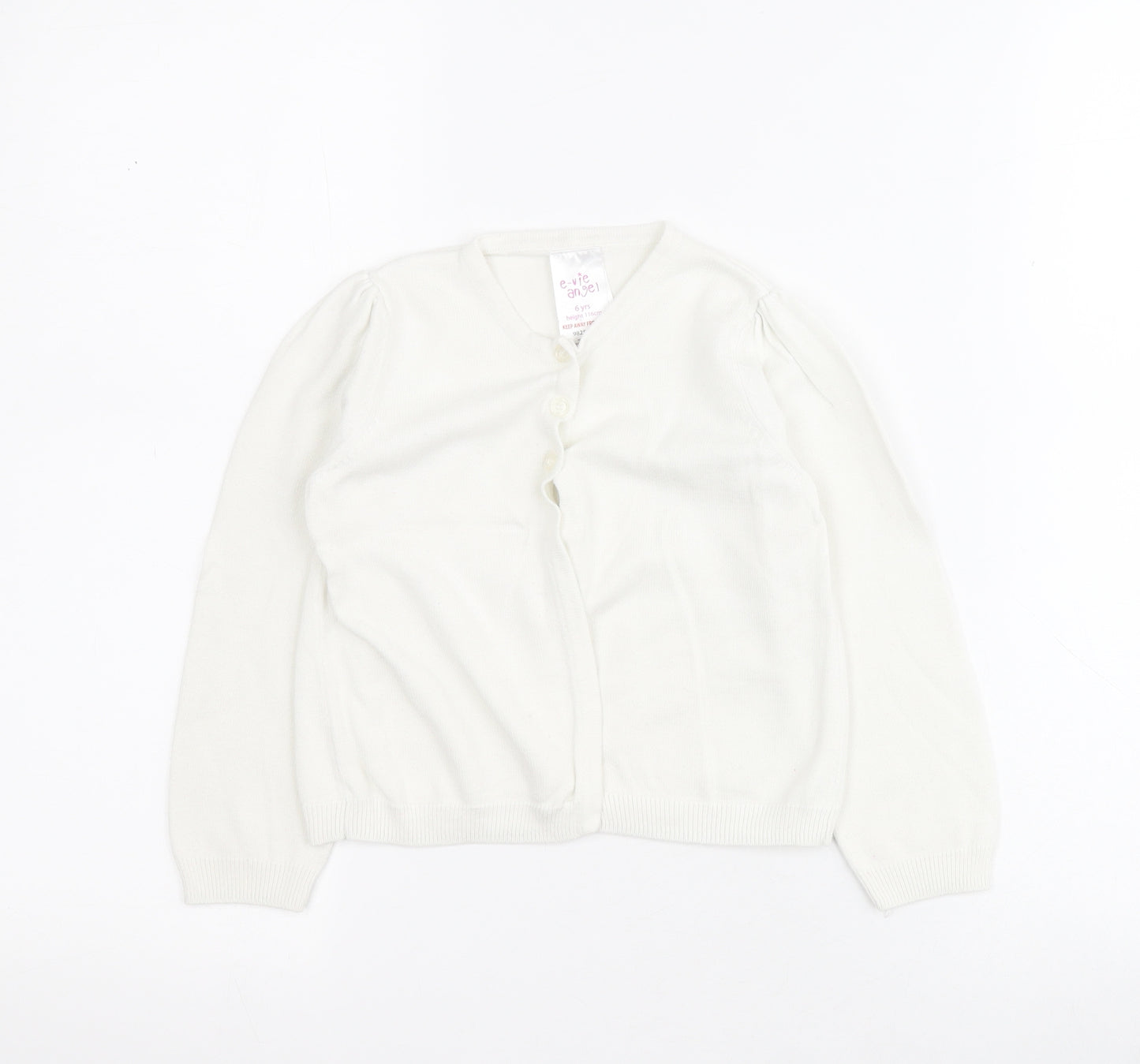 Evie Angel Girls White Round Neck  Viscose Cardigan Jumper Size 6 Years  Button