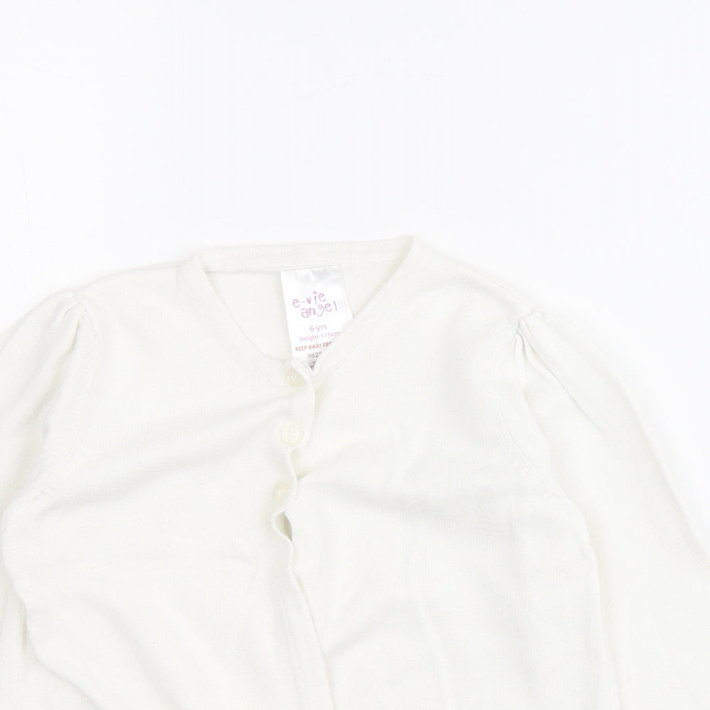 Evie Angel Girls White Round Neck  Viscose Cardigan Jumper Size 6 Years  Button