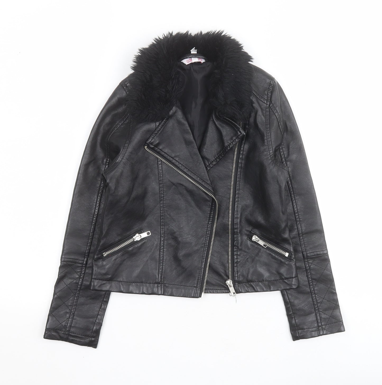 Miss Evie Girls Black   Motorcycle Jacket Jacket Size 7-8 Years  Zip - Faux leather and fur