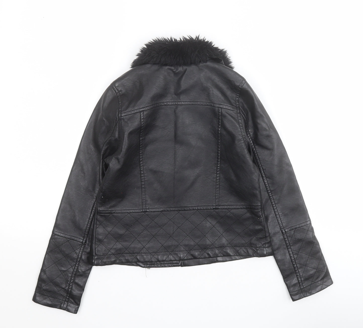 Miss Evie Girls Black   Motorcycle Jacket Jacket Size 7-8 Years  Zip - Faux leather and fur