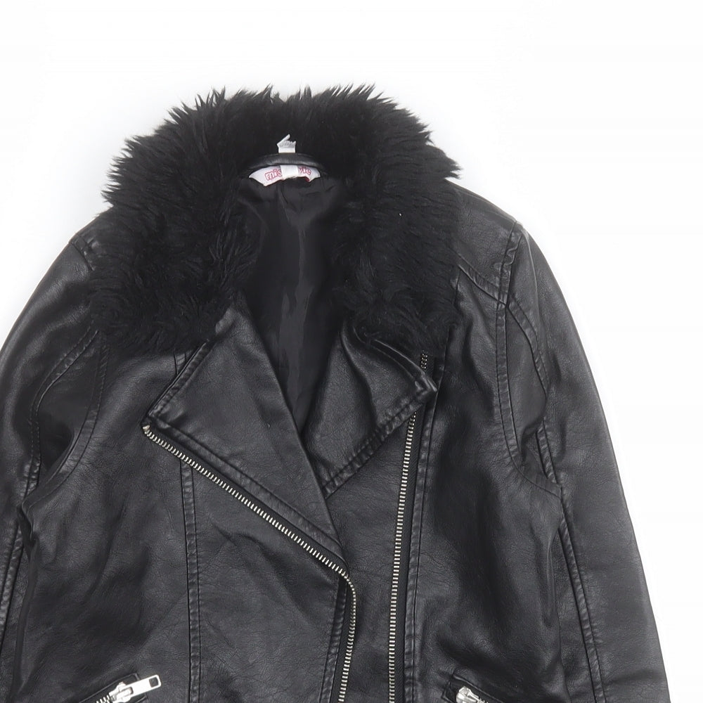 Miss Evie Girls Black   Motorcycle Jacket Jacket Size 7-8 Years  Zip - Faux leather and fur