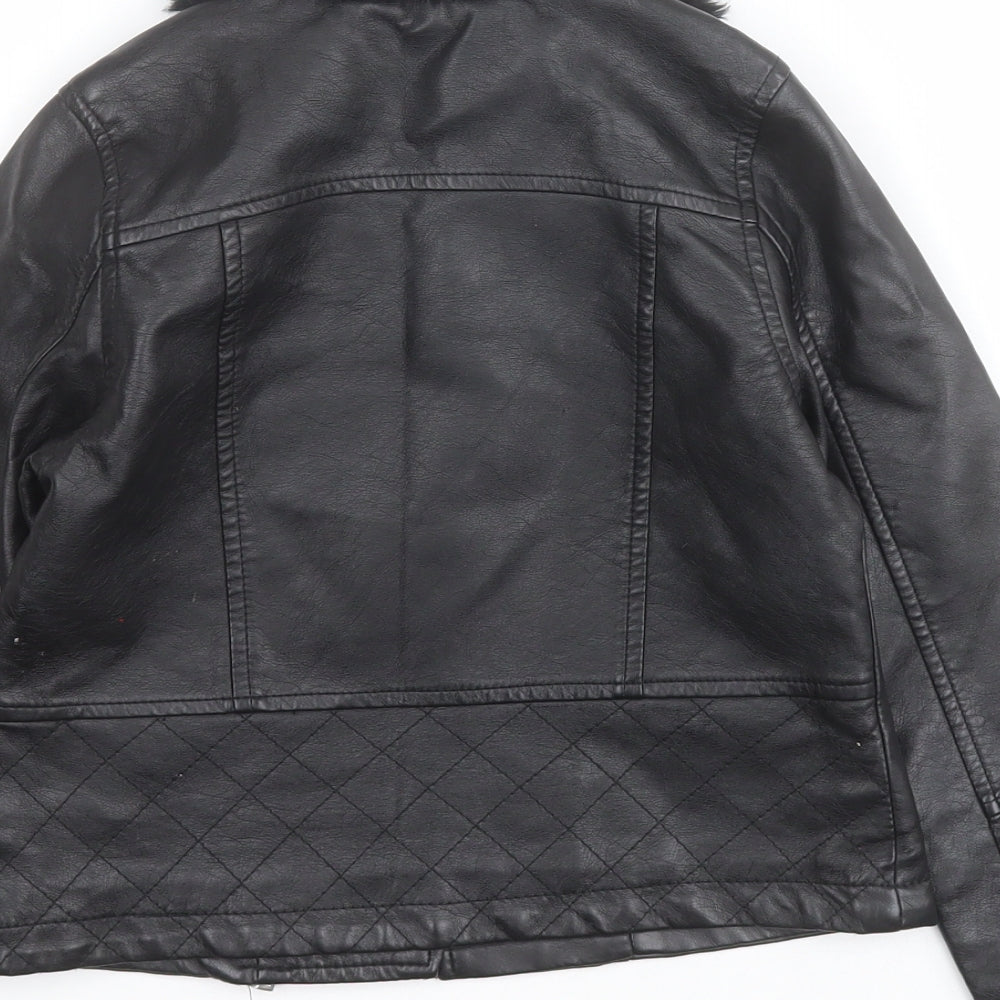 Miss Evie Girls Black   Motorcycle Jacket Jacket Size 7-8 Years  Zip - Faux leather and fur