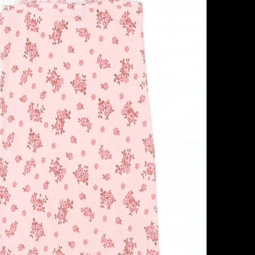 Primark Girls Pink Floral Polyester Tank Dress  Size 7-8 Years  Square Neck Pullover - Ribbed