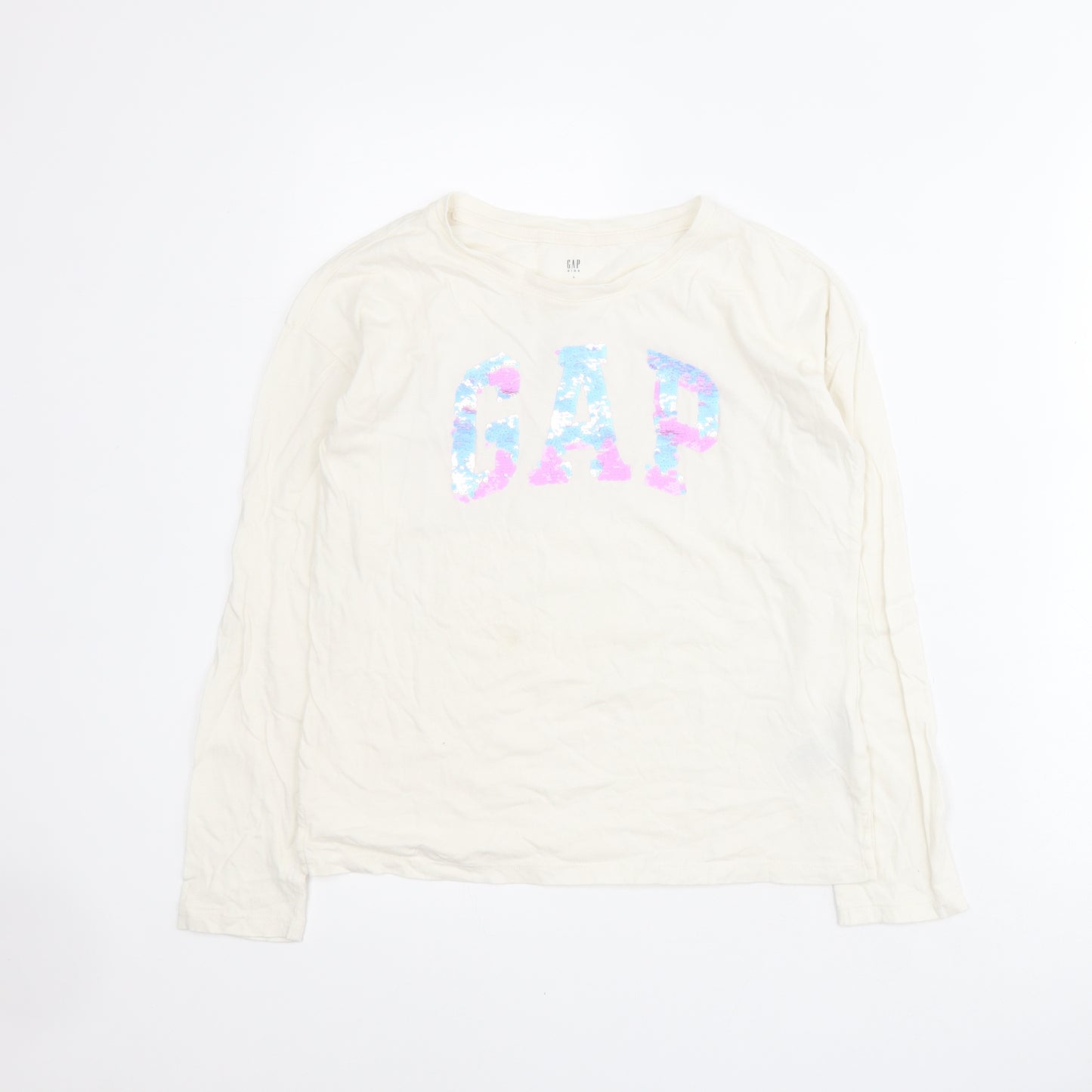 Gap Girls White  100% Cotton Pullover T-Shirt Size L Crew Neck Pullover