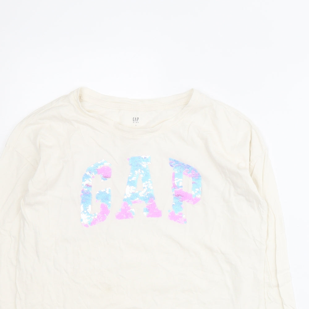 Gap Girls White  100% Cotton Pullover T-Shirt Size L Crew Neck Pullover