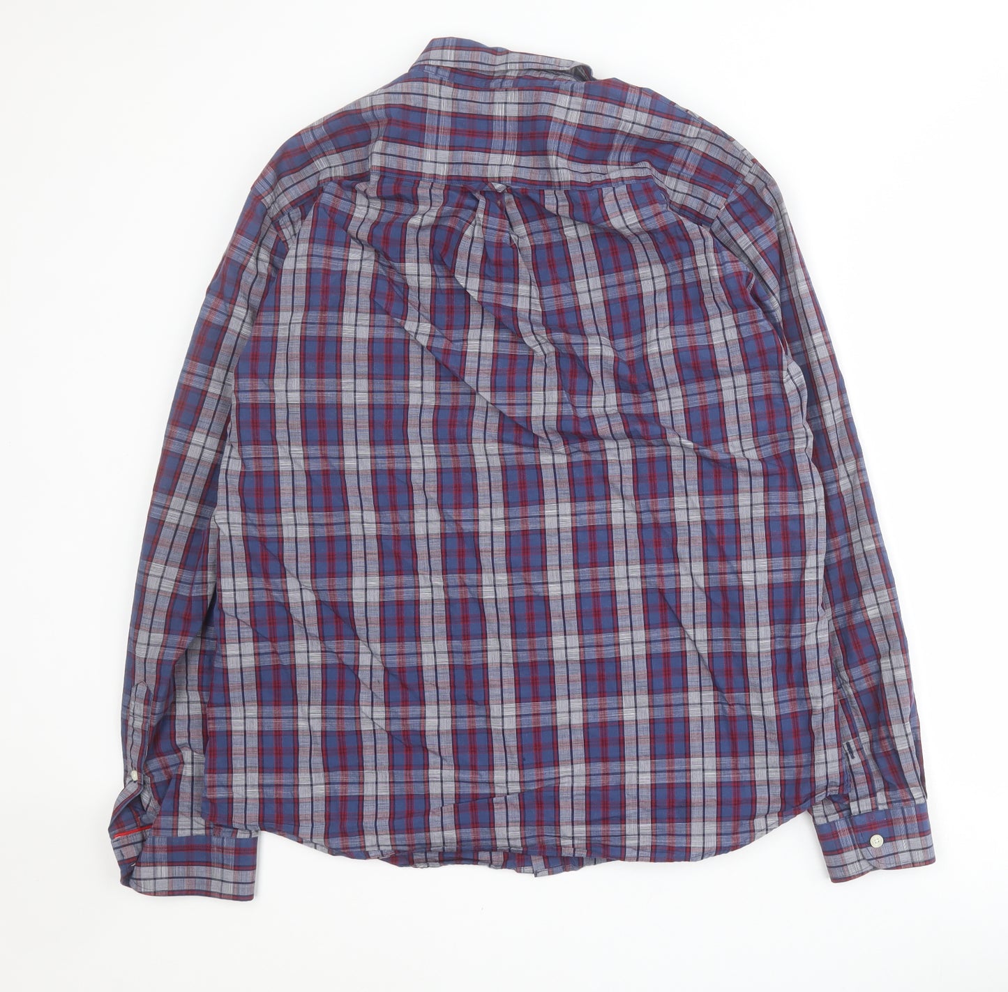 Jaeger Mens Blue Plaid Cotton  Button-Up Size L Collared Button