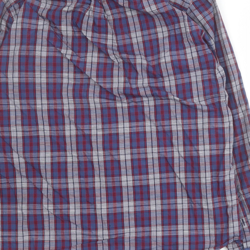Jaeger Mens Blue Plaid Cotton  Button-Up Size L Collared Button