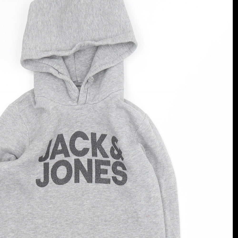 JACK & JONES Boys Grey  Cotton Pullover Hoodie Size 14 Years  Pullover