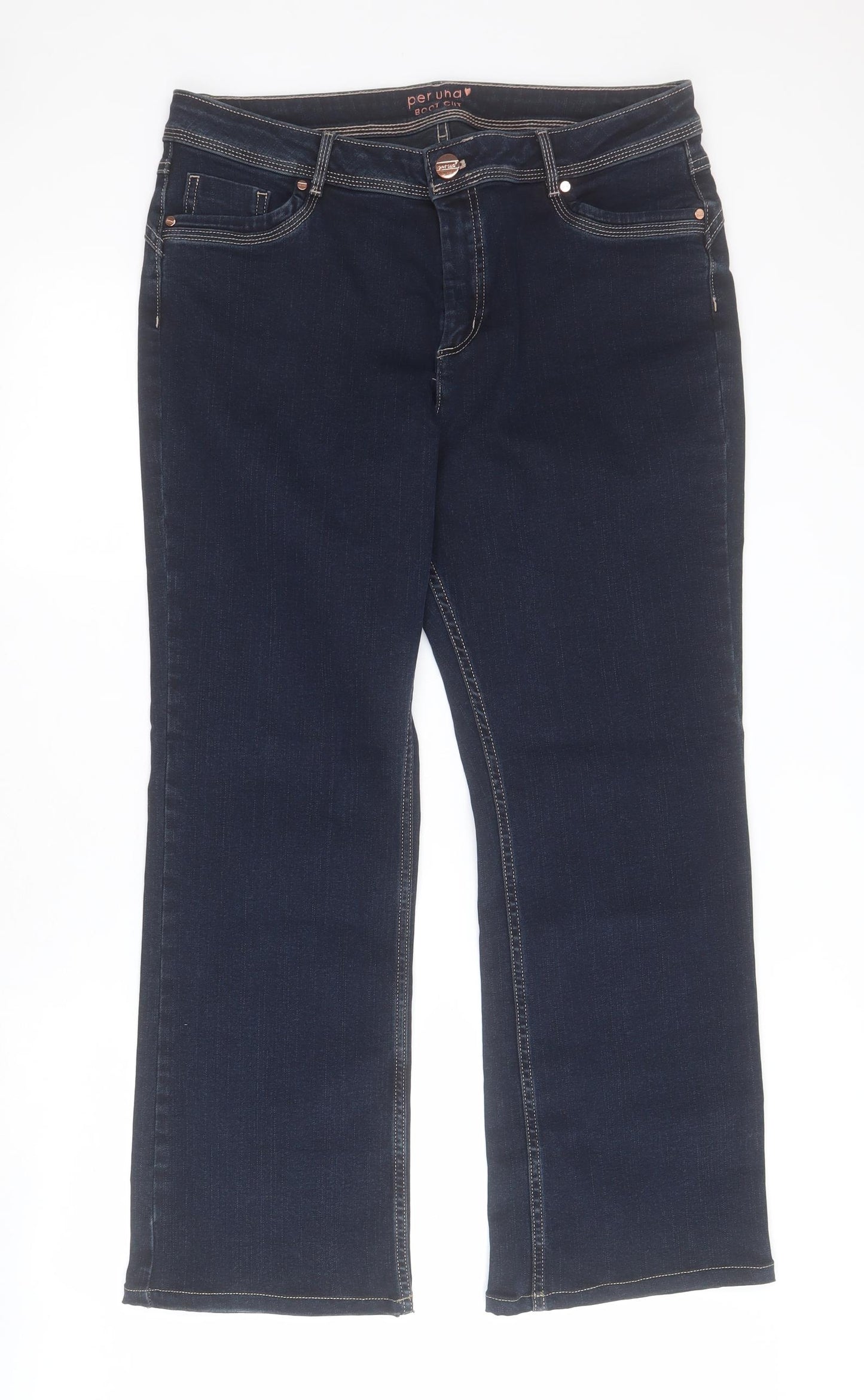Marks and Spencer Womens Blue  Cotton Bootcut Jeans Size 16 L28 in Regular Zip