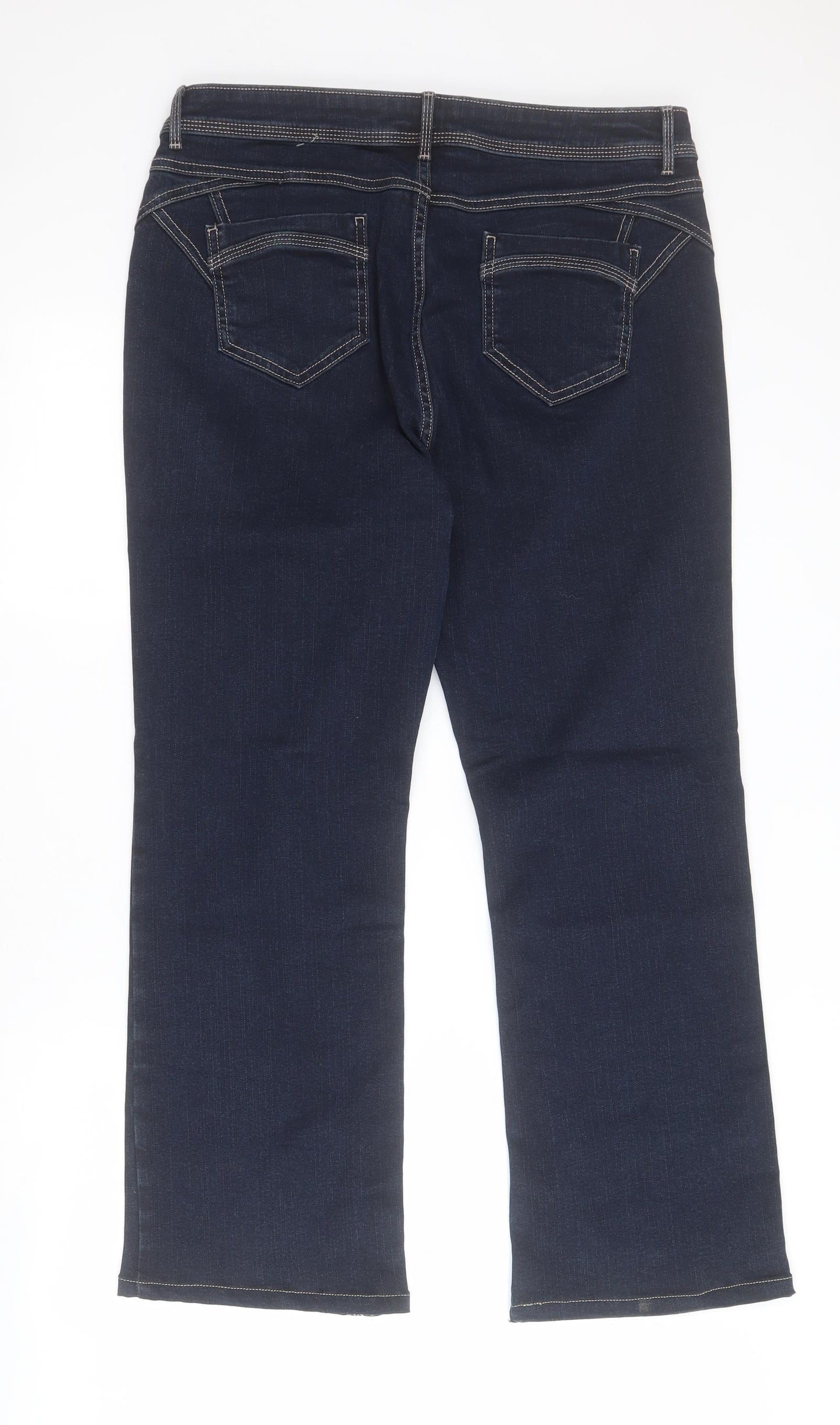 Marks and Spencer Womens Blue  Cotton Bootcut Jeans Size 16 L28 in Regular Zip