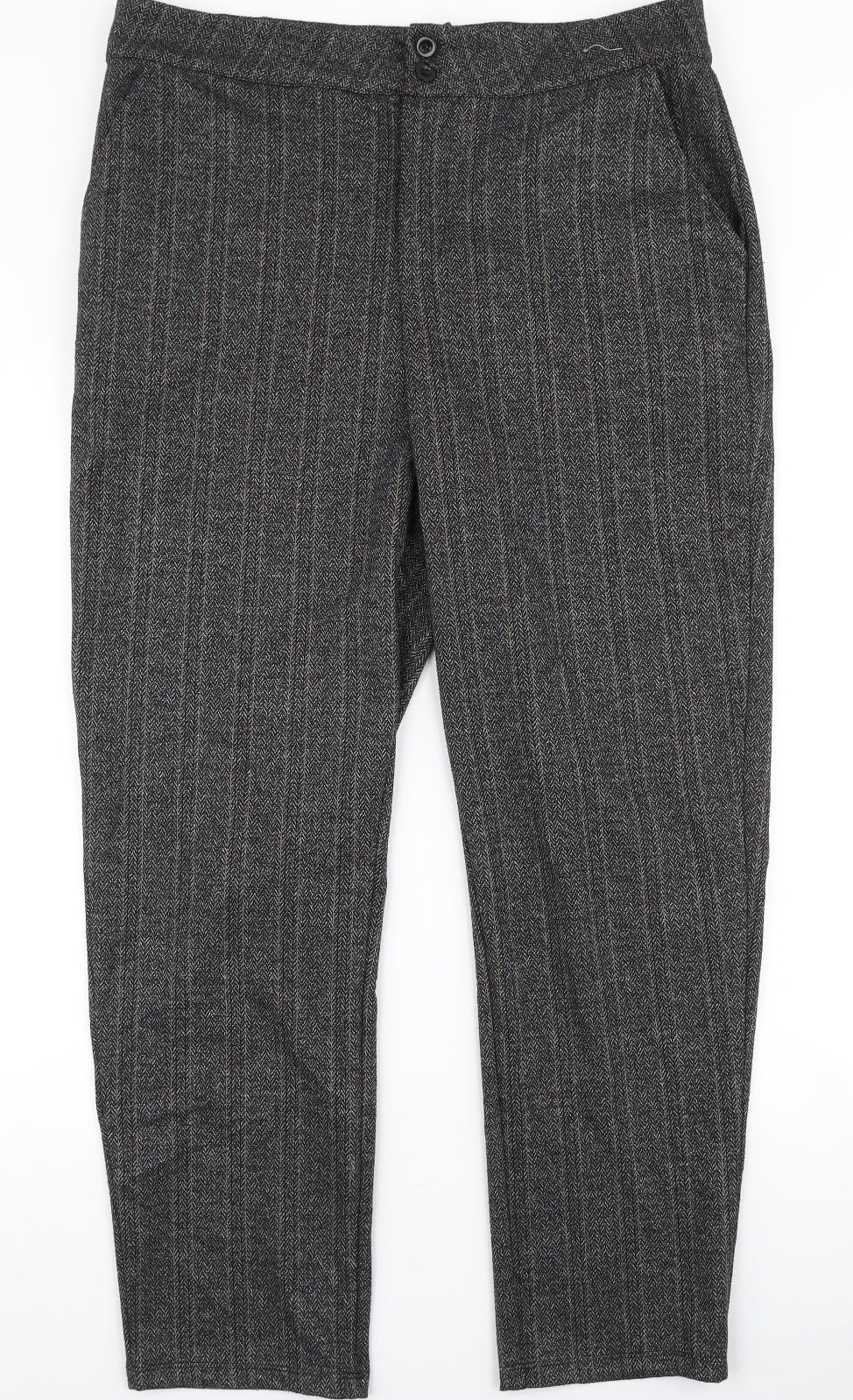 TU Womens Grey Striped Polyester Dress Pants Trousers Size 16 L28 in Regular Zip