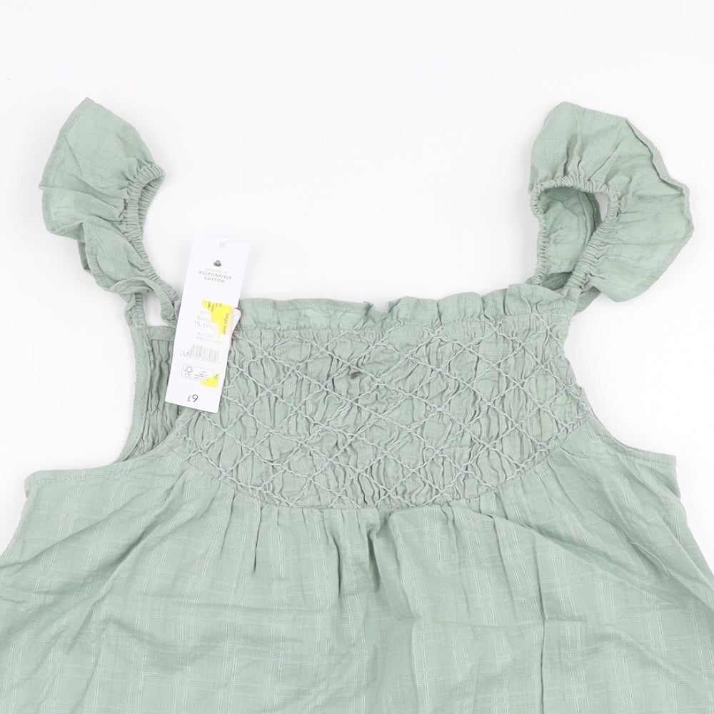 George Girls Green  100% Cotton Basic Blouse Size 9-10 Years High Neck Pullover