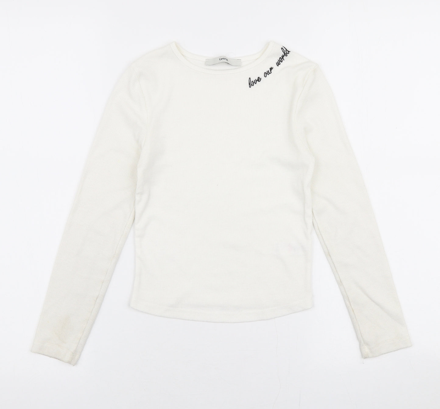 George Girls White  Polyester Basic T-Shirt Size 8-9 Years Round Neck Pullover - Love our world