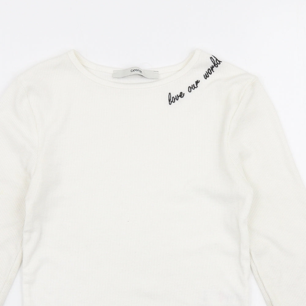 George Girls White  Polyester Basic T-Shirt Size 8-9 Years Round Neck Pullover - Love our world