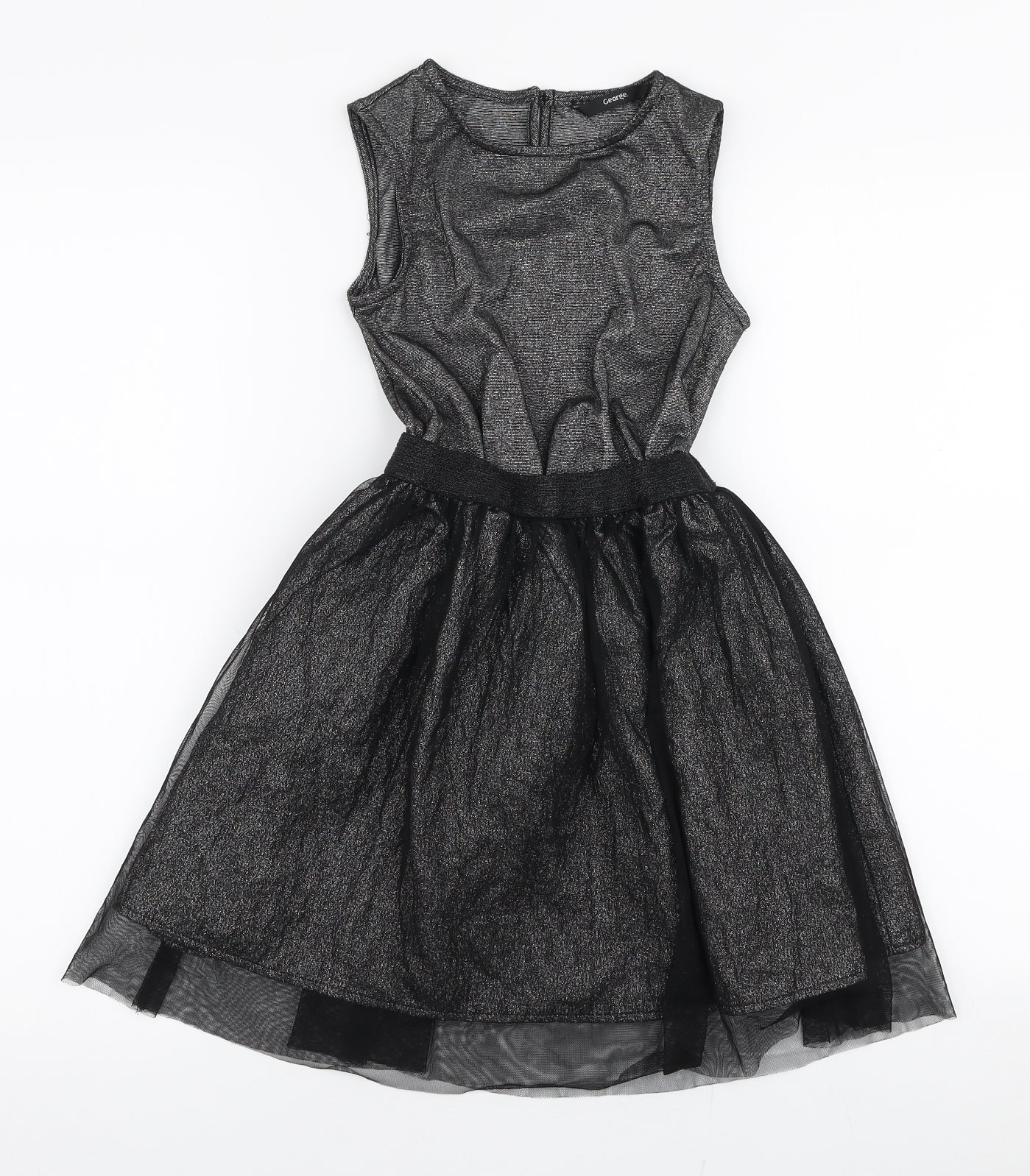 George Girls Silver  Polyester Tutu Dress  Size 7-8 Years  Round Neck Button