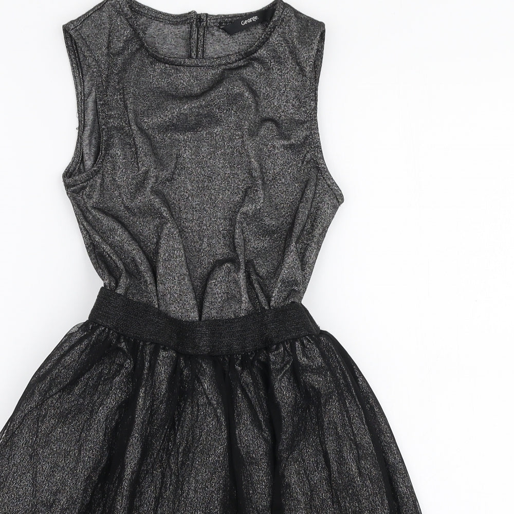 George Girls Silver  Polyester Tutu Dress  Size 7-8 Years  Round Neck Button