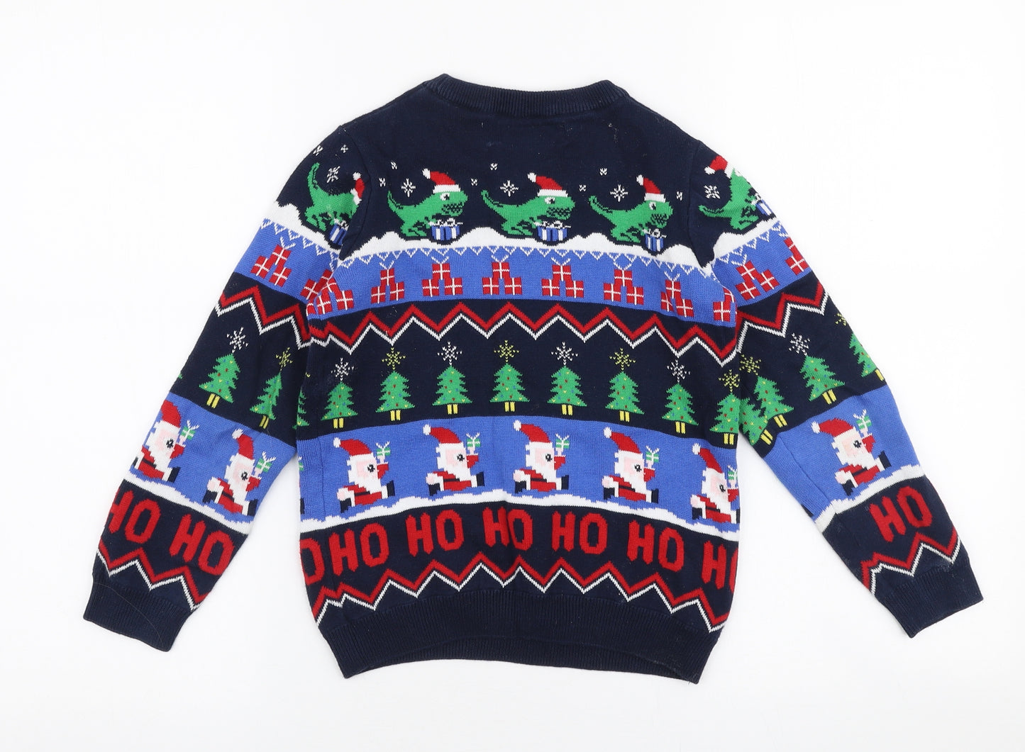 NEXT Boys Multicoloured Round Neck  100% Cotton Pullover Jumper Size 6 Years  Pullover - Christmas Dinosaur