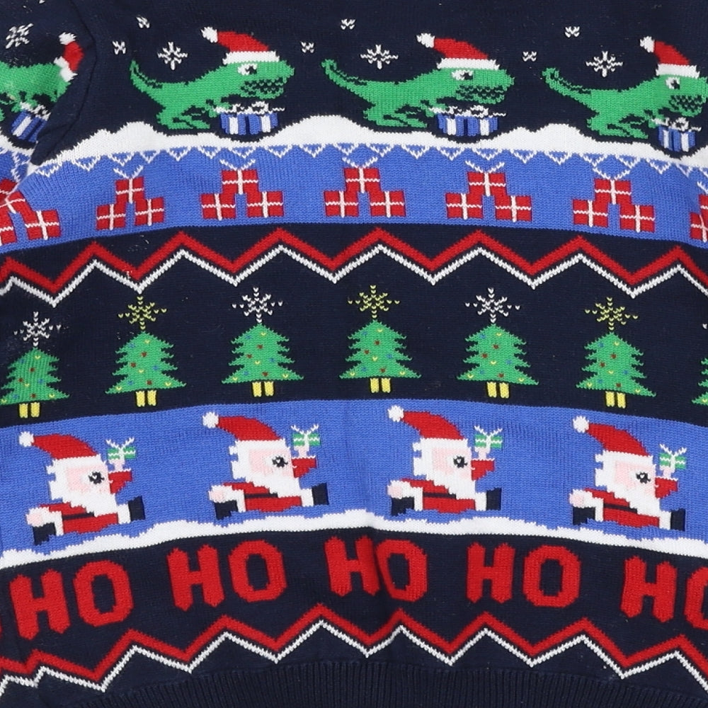 NEXT Boys Multicoloured Round Neck  100% Cotton Pullover Jumper Size 6 Years  Pullover - Christmas Dinosaur