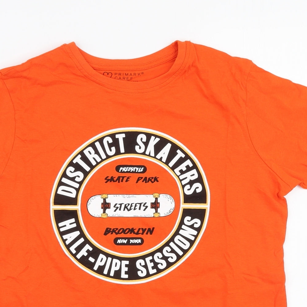 Primark Boys Orange  100% Cotton Jersey T-Shirt Size 11-12 Years Round Neck Pullover - Skater