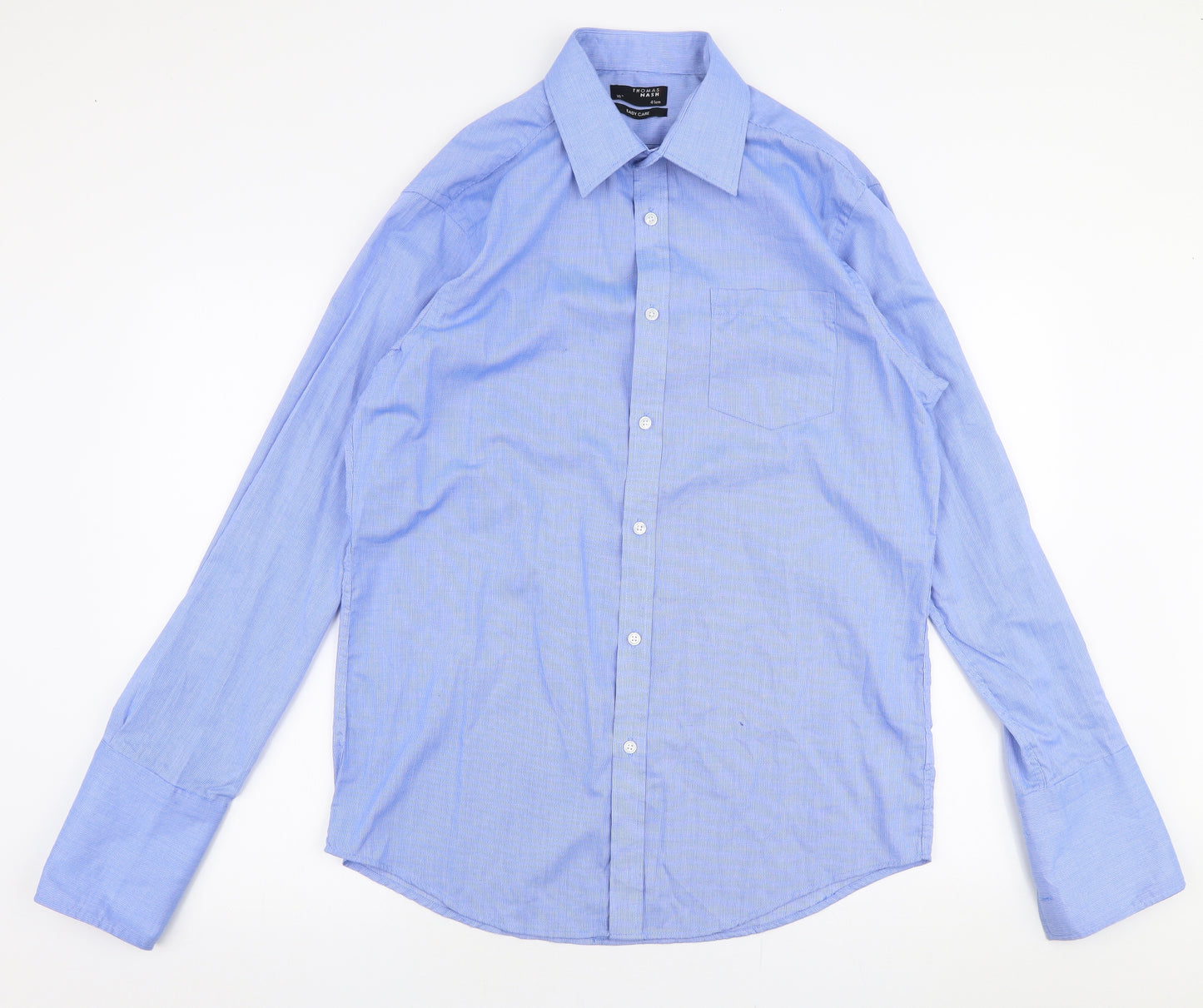 Thomaa Nash Mens Blue  Polyester  Dress Shirt Size 16 Collared Button
