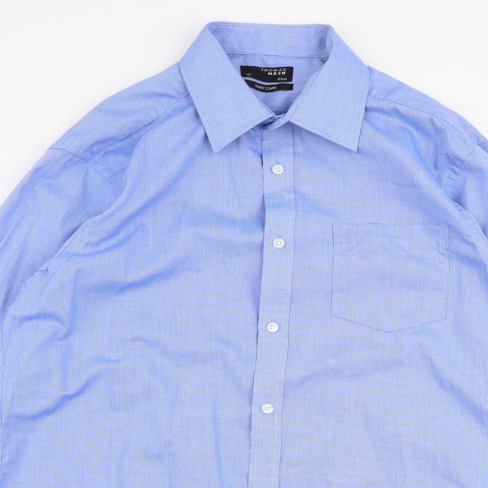 Thomaa Nash Mens Blue  Polyester  Dress Shirt Size 16 Collared Button
