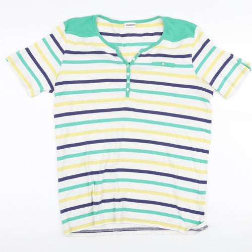 Damart Womens Multicoloured Striped 100% Cotton Jersey T-Shirt Size 14 Round Neck