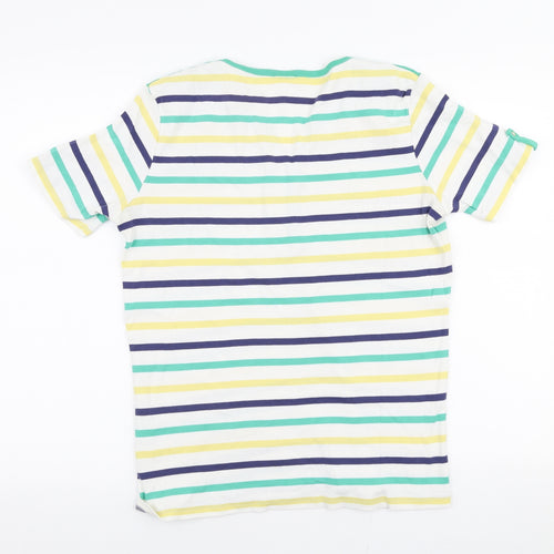 Damart Womens Multicoloured Striped 100% Cotton Jersey T-Shirt Size 14 Round Neck