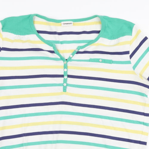 Damart Womens Multicoloured Striped 100% Cotton Jersey T-Shirt Size 14 Round Neck