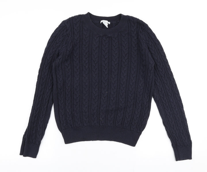 H&M Womens Blue Round Neck Cotton Pullover Jumper Size M
