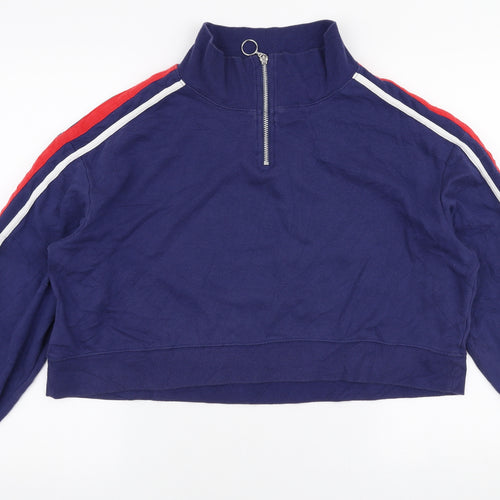 H&M Womens Blue  Cotton Pullover Sweatshirt Size L  Zip