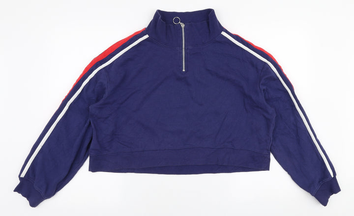 H&M Womens Blue Cotton Pullover Sweatshirt Size L Zip