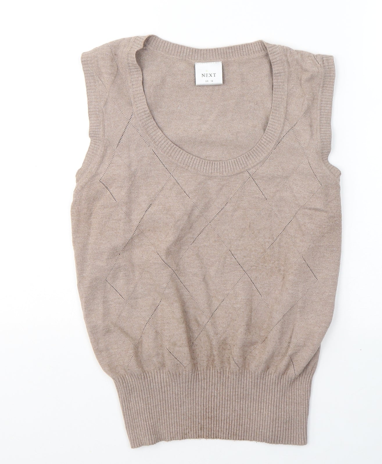 NEXT Womens Brown Round Neck Geometric Viscose Vest Jumper Size 12