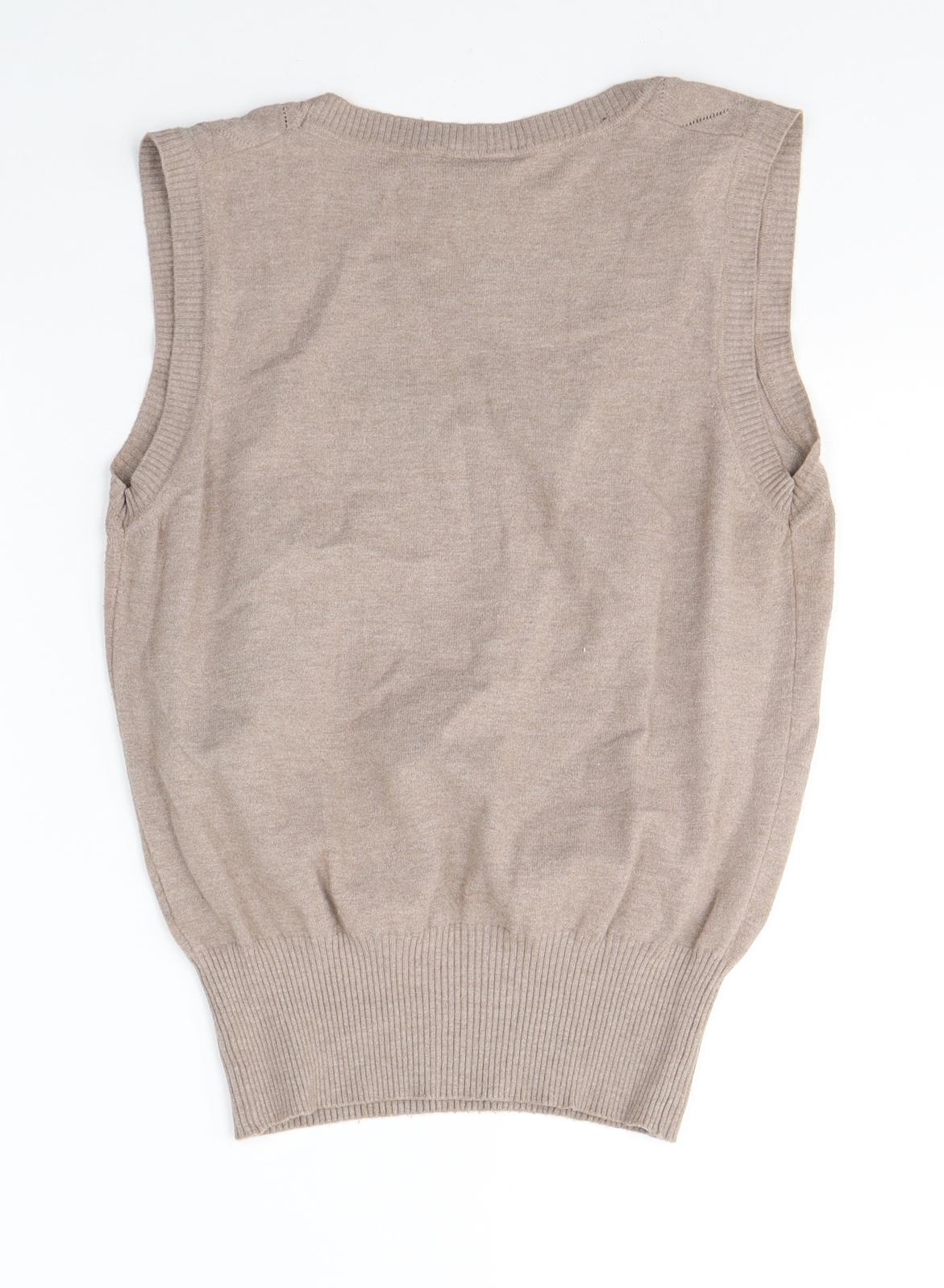 NEXT Womens Brown Round Neck Geometric Viscose Vest Jumper Size 12