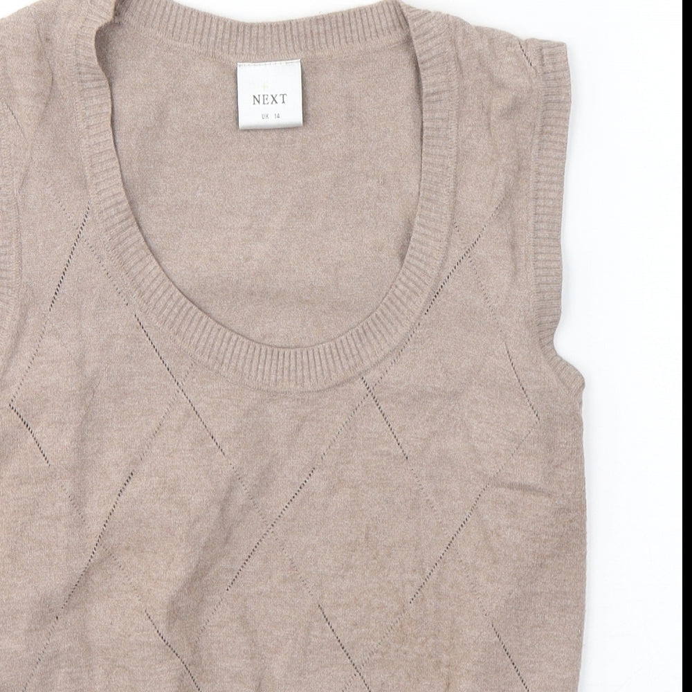 NEXT Womens Brown Round Neck Geometric Viscose Vest Jumper Size 12