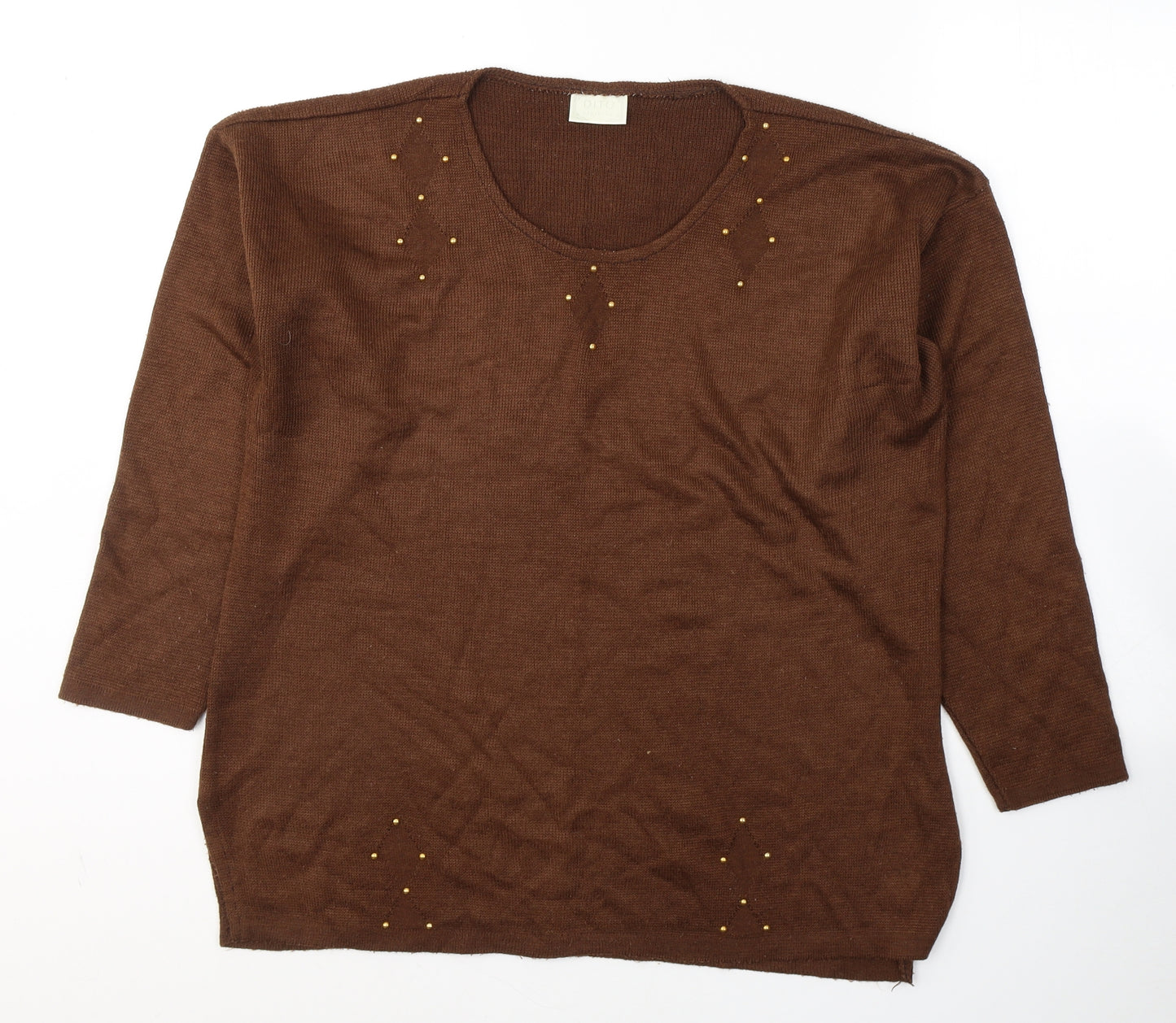 Dito Womens Brown V-Neck  Acrylic Pullover Jumper Size 10