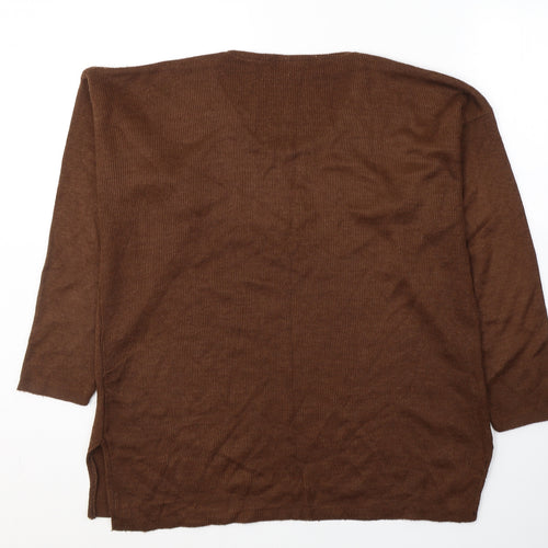 Dito Womens Brown V-Neck  Acrylic Pullover Jumper Size 10