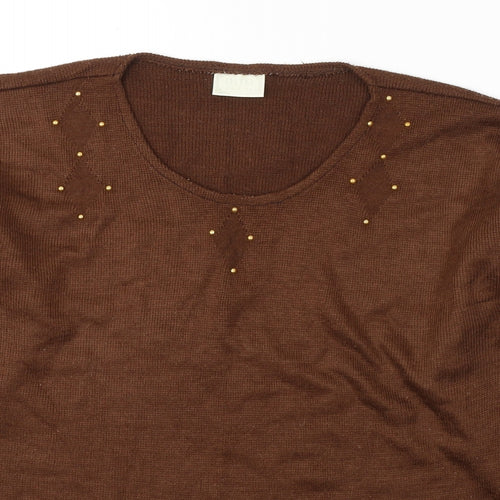 Dito Womens Brown V-Neck  Acrylic Pullover Jumper Size 10