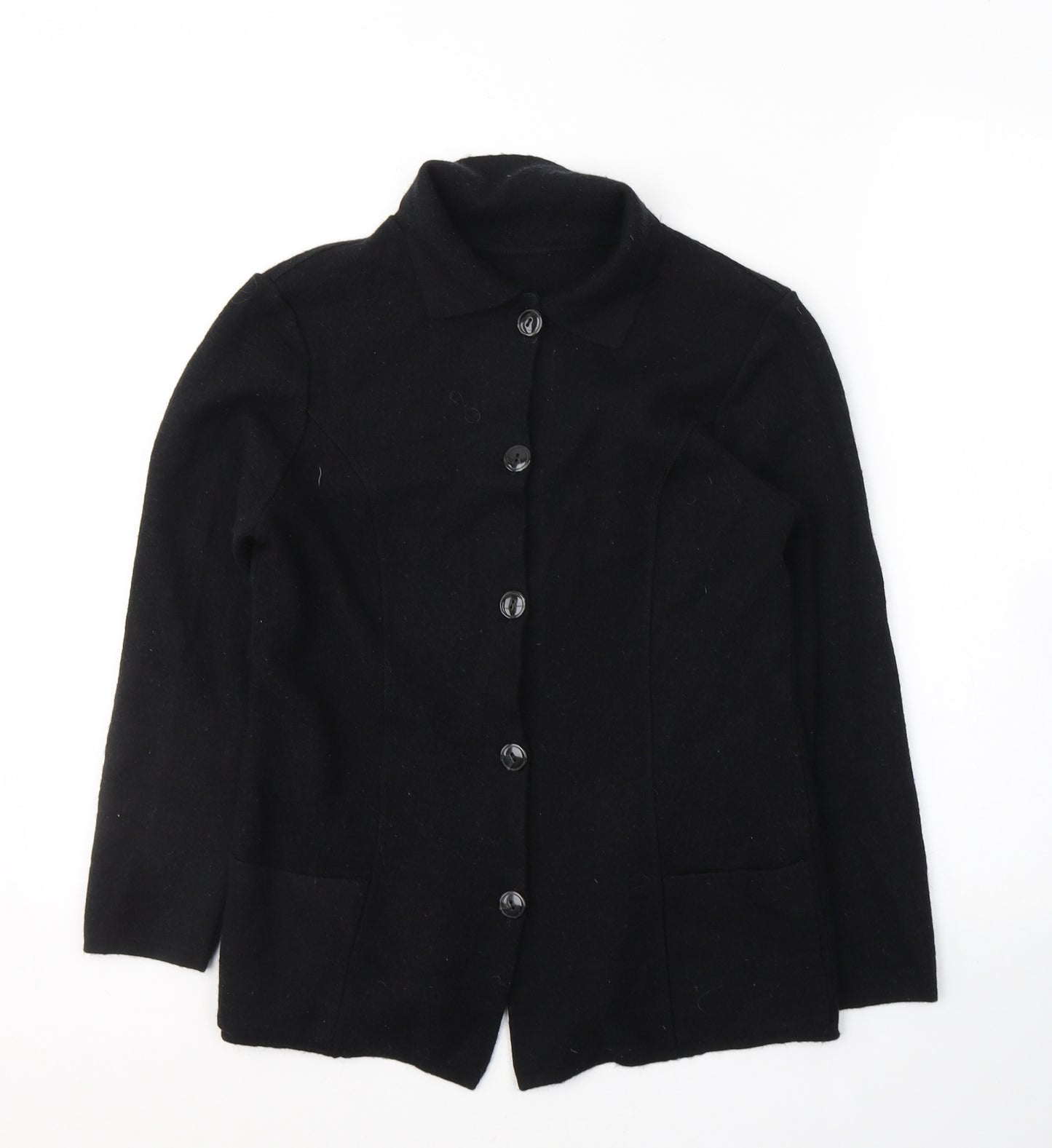 Marks and Spencer Womens Black Collared  Wool Cardigan Jumper Size 12