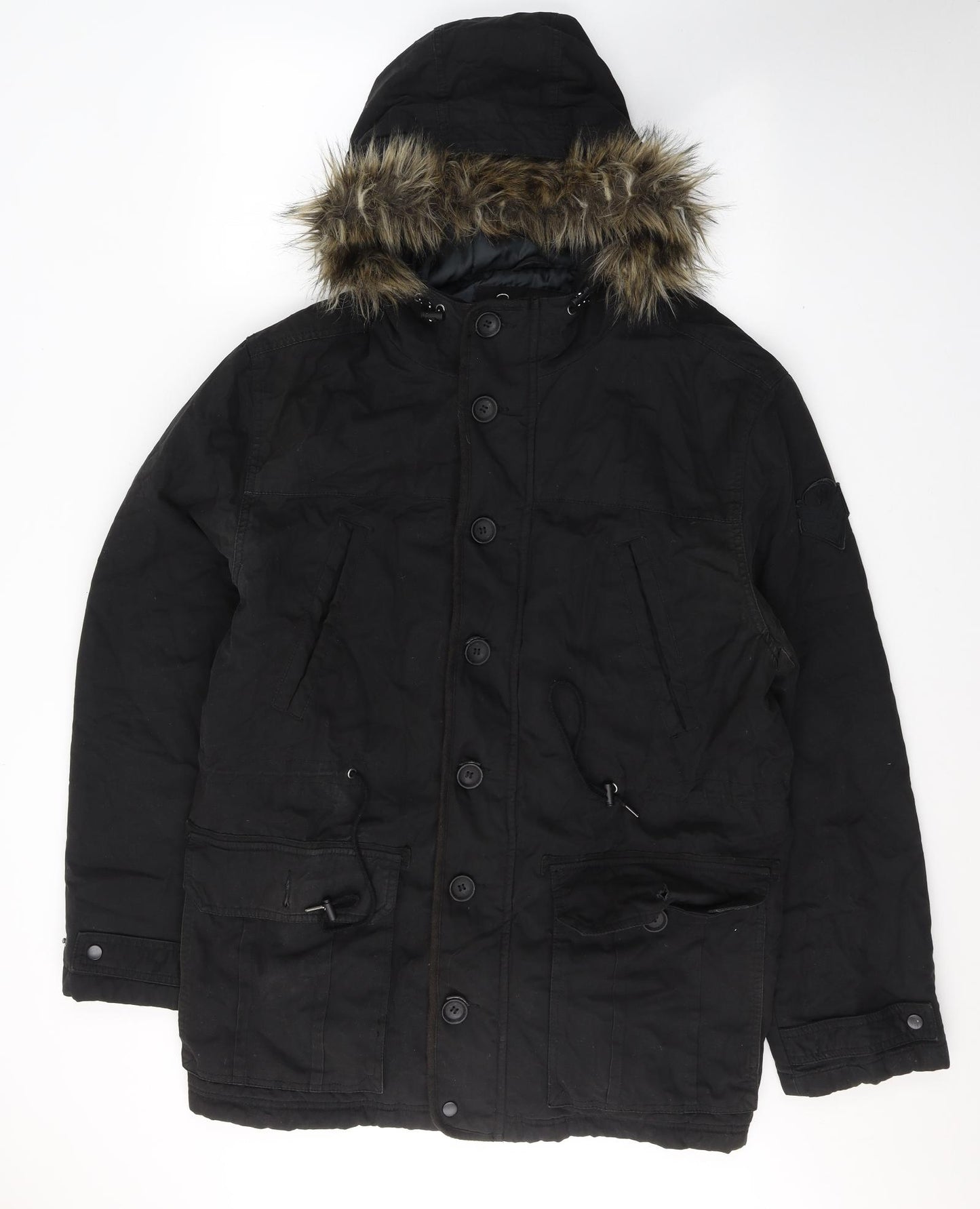 George Mens Black   Overcoat Coat Size XL  Zip