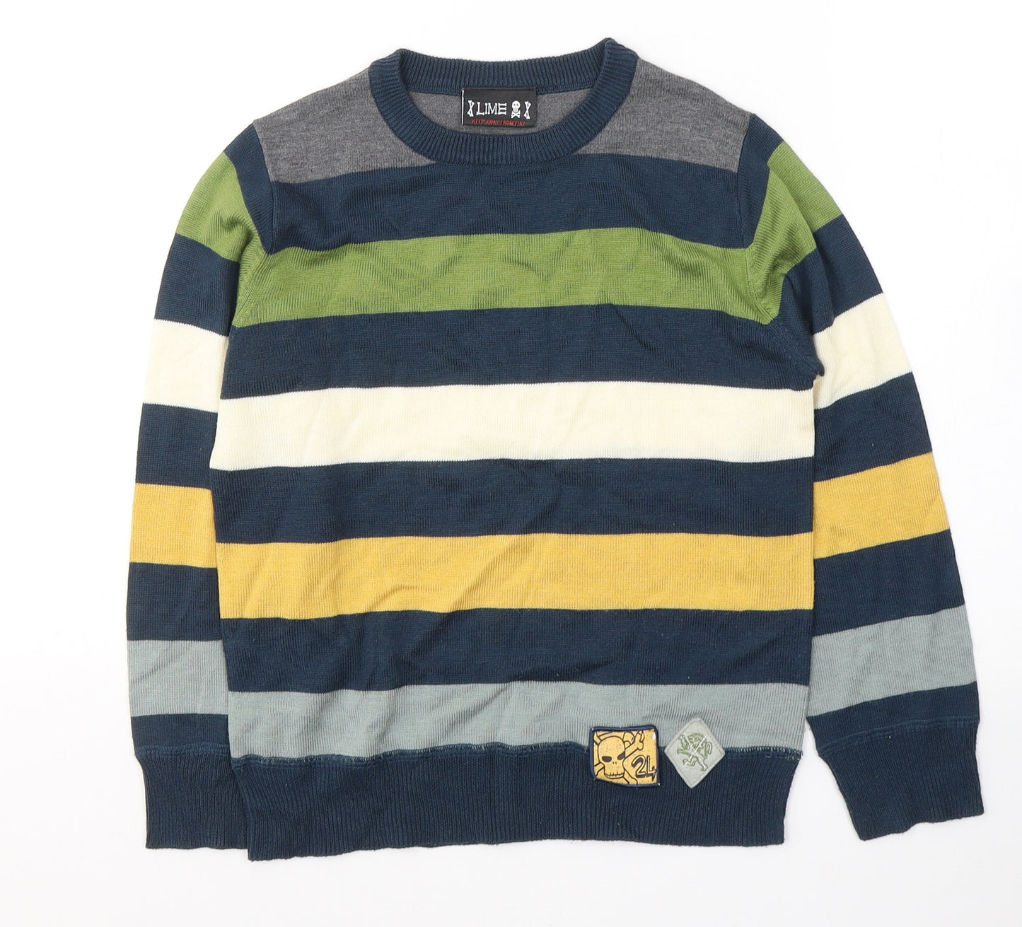 Lime Boys Multicoloured Round Neck Striped Acrylic Pullover Jumper Size 7-8 Years  Pullover