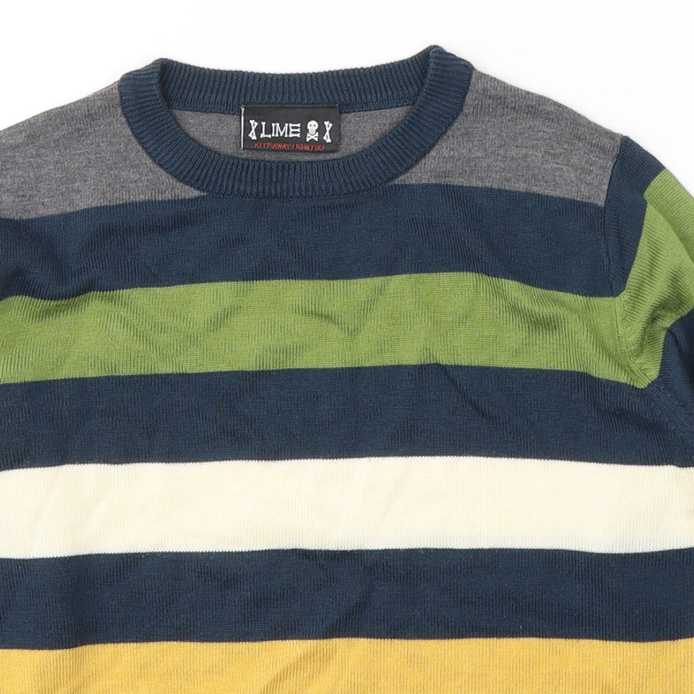 Lime Boys Multicoloured Round Neck Striped Acrylic Pullover Jumper Size 7-8 Years  Pullover
