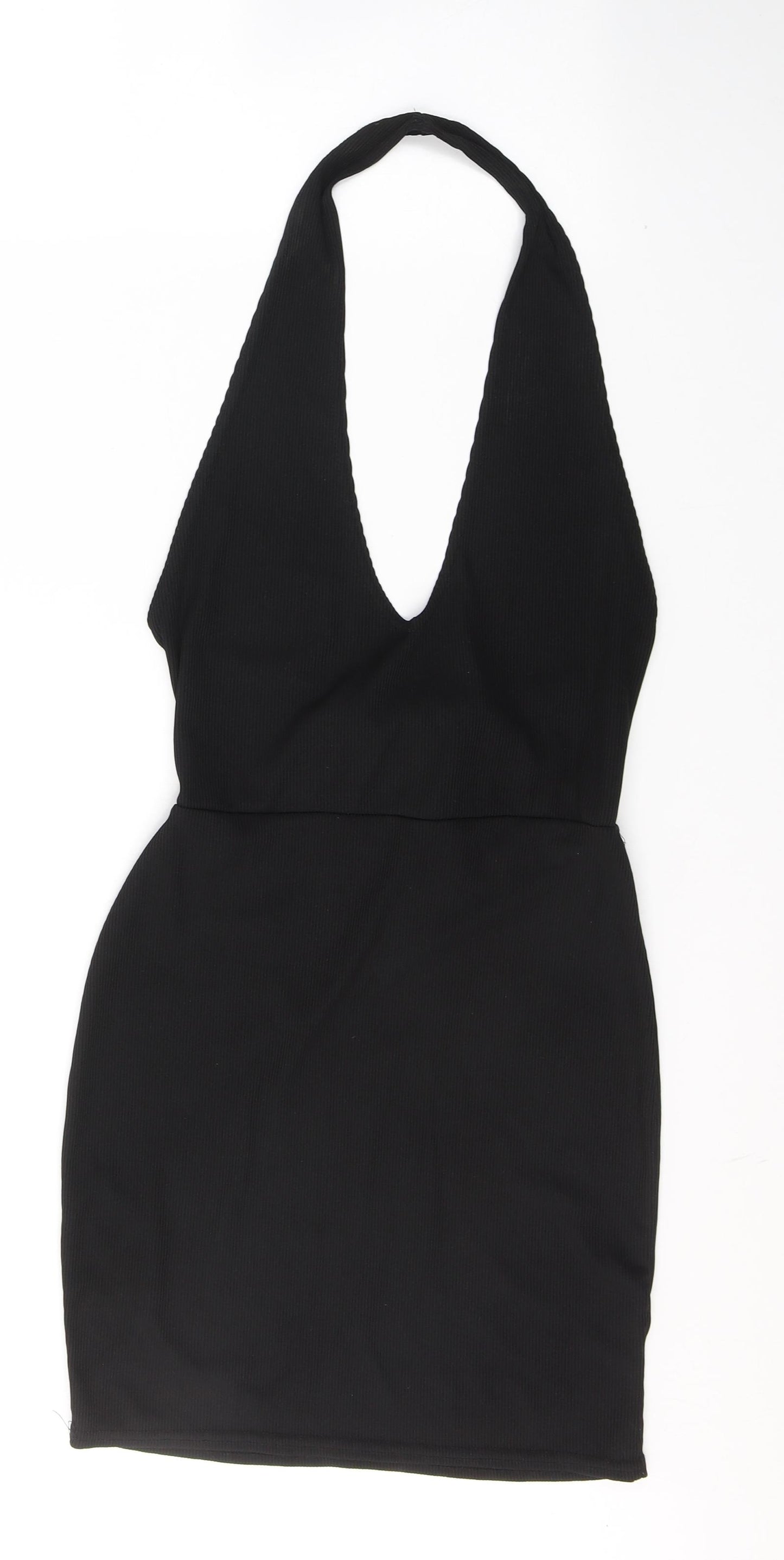 PRETTYLITTLETHING Womens Black  Polyester Mini  Size 14  Halter Tie