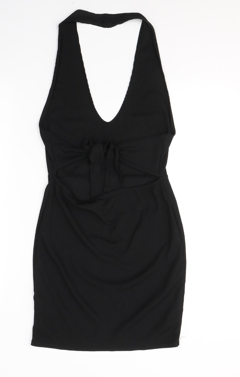 PRETTYLITTLETHING Womens Black  Polyester Mini  Size 14  Halter Tie